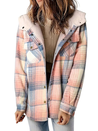 Women's Long Jacket Checkered With Zipper For Winter Days