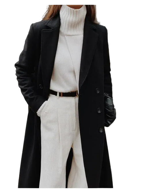 Women's Long Jacket With Double Row Of Buttons