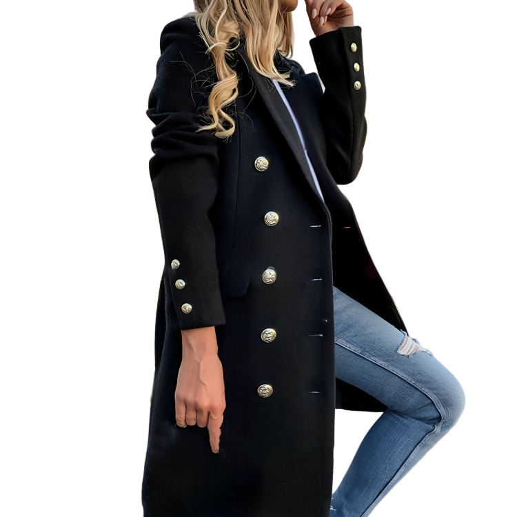 Women's Long Jacket With Double Row Of Buttons