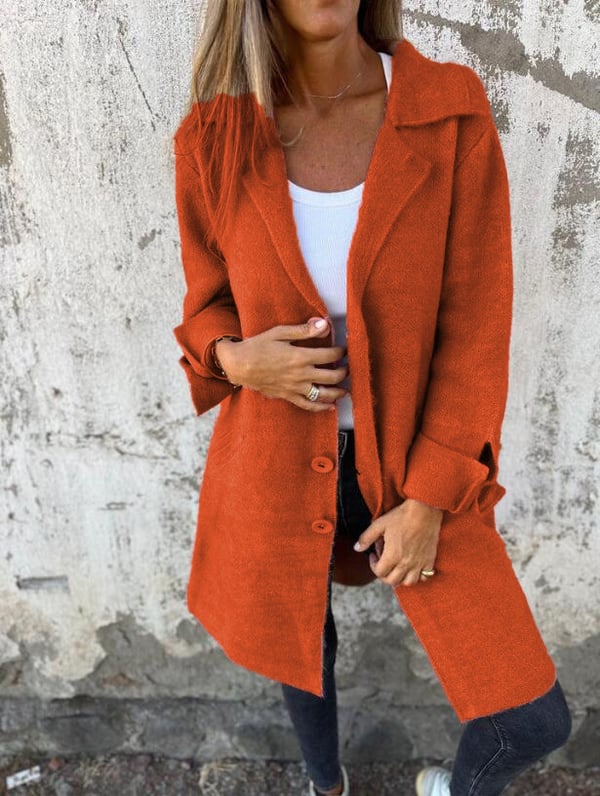 Women's Long Jacket With Lapel Collar