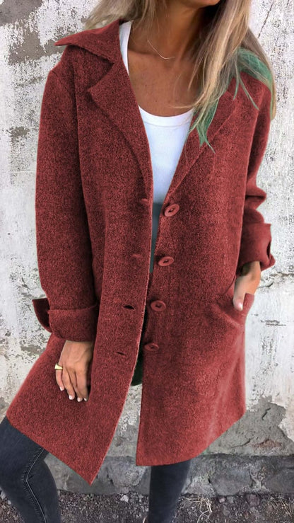 Women's Long Jacket With Lapel Collar
