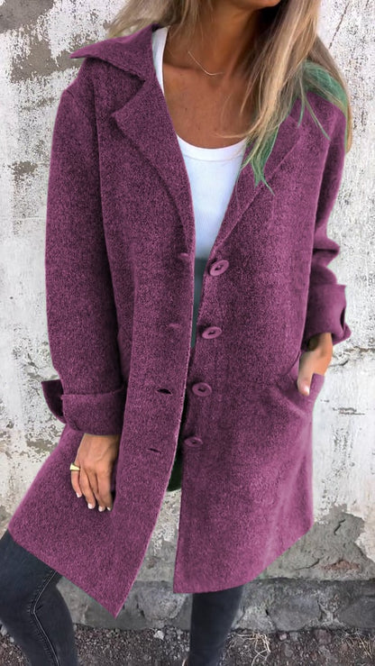 Women's Long Jacket With Lapel Collar