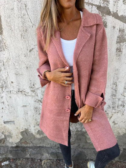 Women's Long Jacket With Lapel Collar