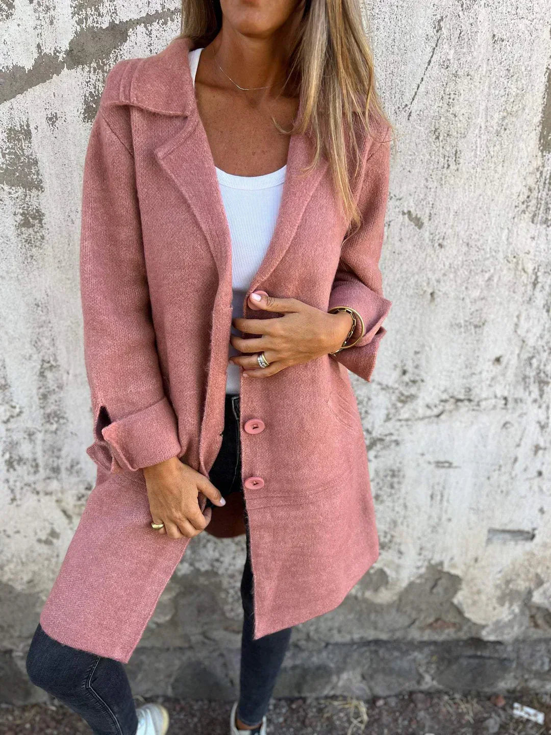Women's Long Jacket With Lapel Collar