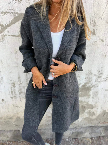Women's Long Jacket With Lapel Collar