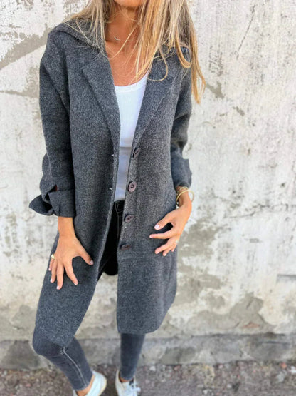 Women's Long Jacket With Lapel Collar