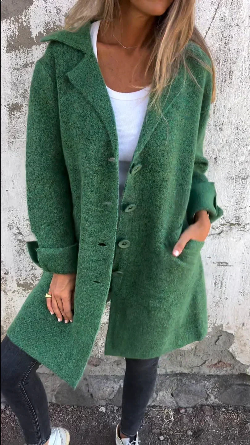 Women's Long Jacket With Lapel Collar