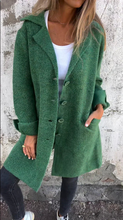 Women's Long Jacket With Lapel Collar