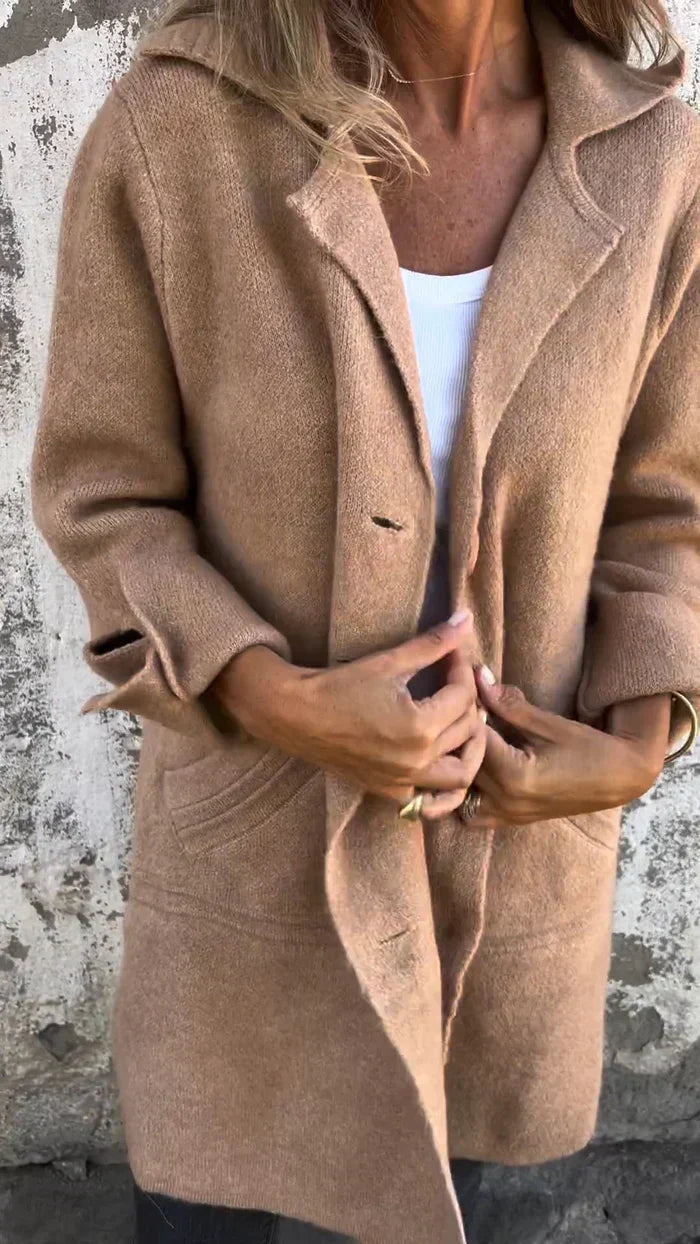 Women's Long Jacket With Lapel Collar