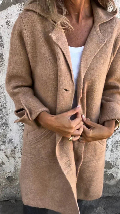 Women's Long Jacket With Lapel Collar