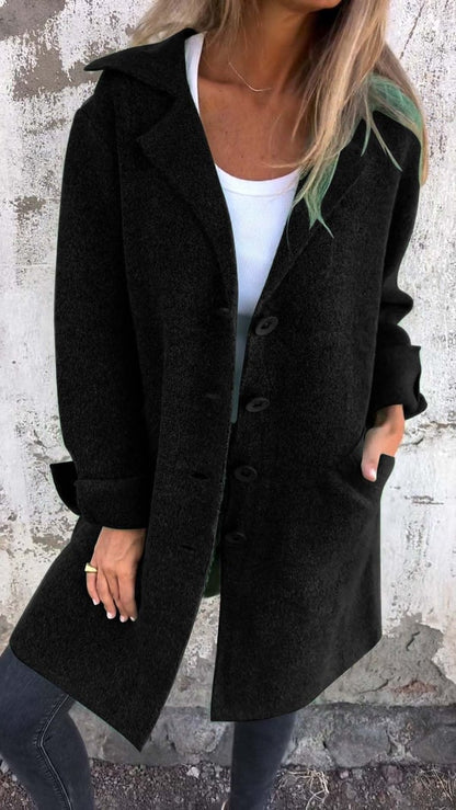 Women's Long Jacket With Lapel Collar
