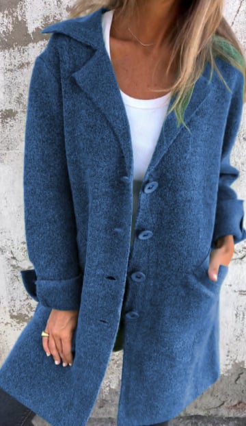 Women's Long Jacket With Lapel Collar