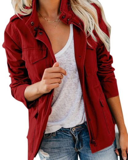 Women's Long Jacket With Pockets Polyester For Autumn