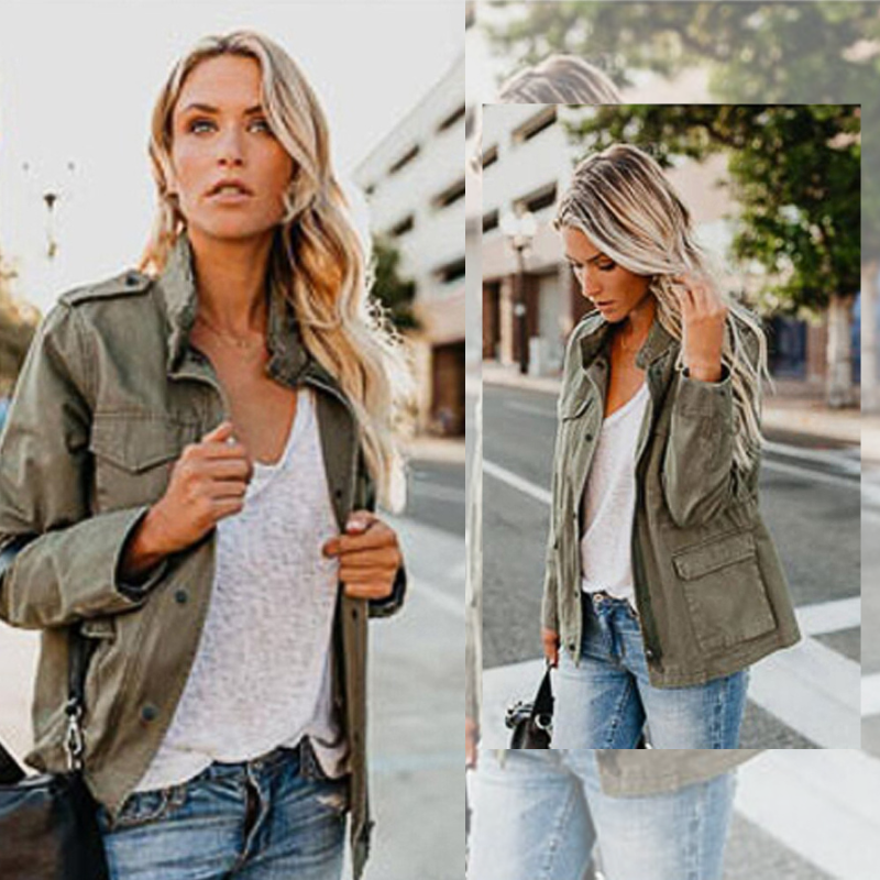 Women's Long Jacket With Pockets Polyester For Autumn