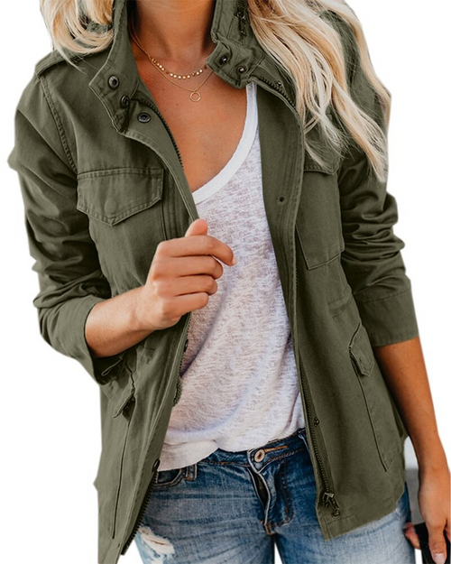 Women's Long Jacket With Pockets Polyester For Autumn