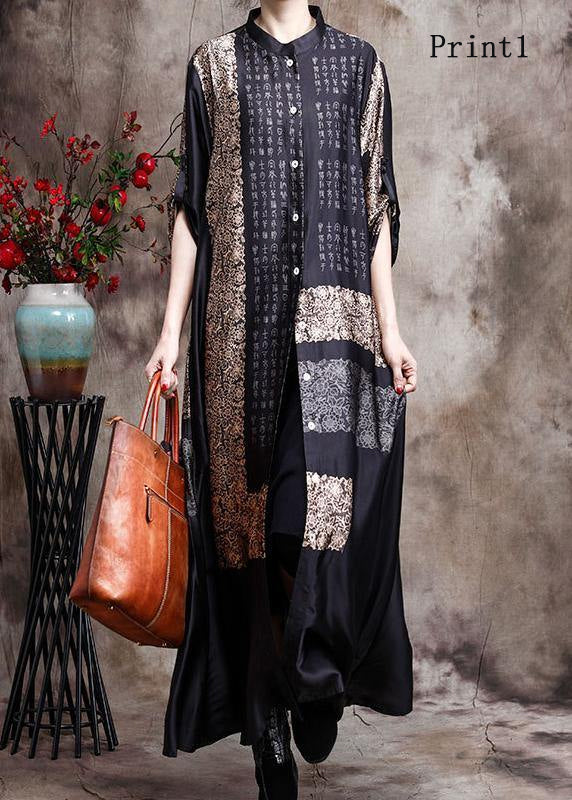 Women's Long Kaftan Black With Print