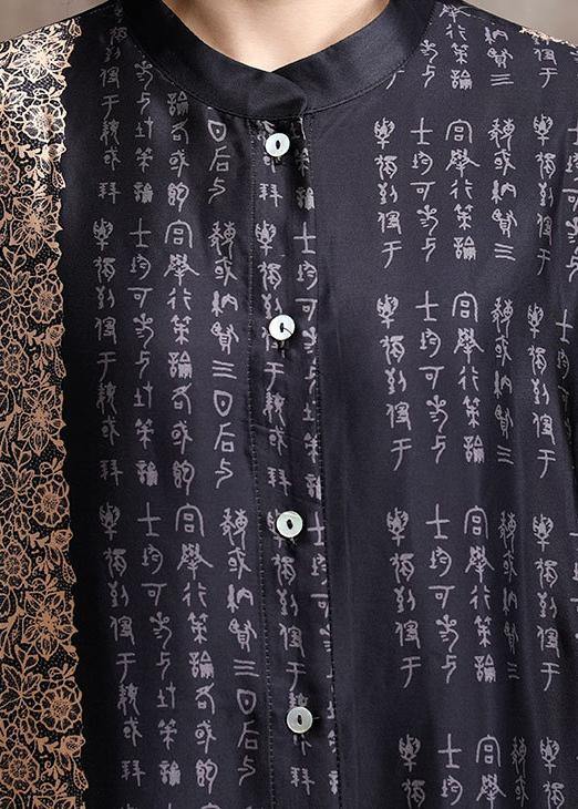 Women's Long Kaftan Black With Print
