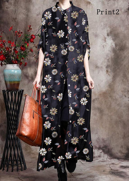 Women's Long Kaftan Black With Print