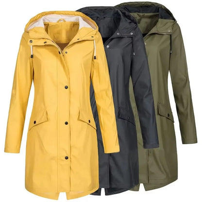 Women's Long Raincoat Waterproof Outdoor Cycling Jacket