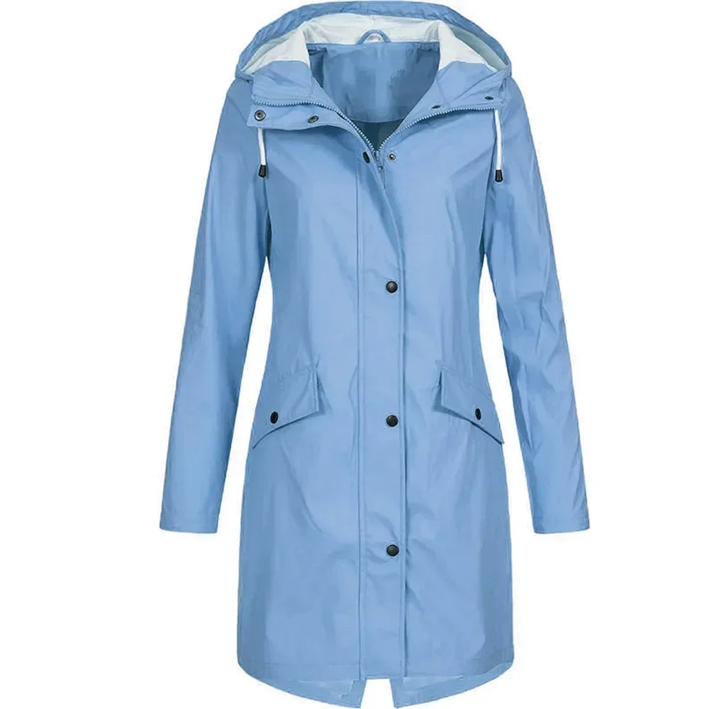 Women's Long Raincoat Waterproof Outdoor Cycling Jacket