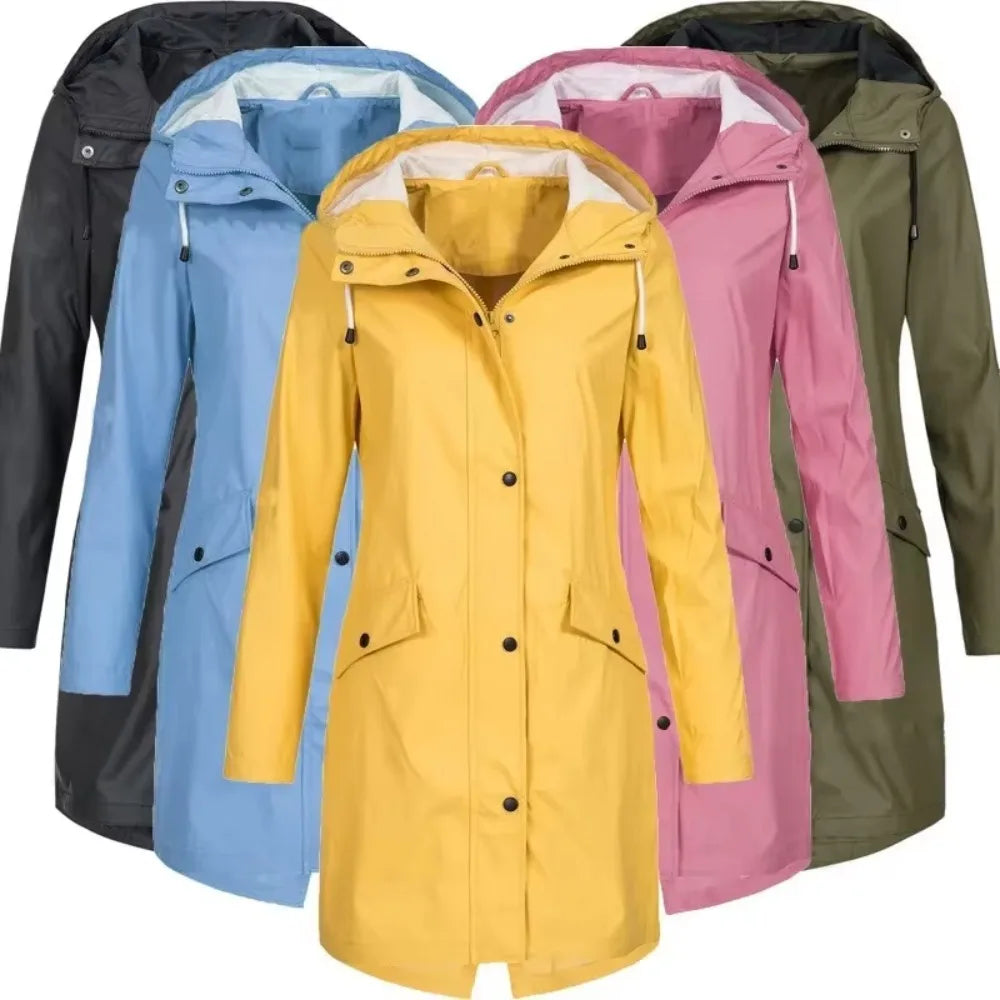 Women's Long Raincoat Waterproof Outdoor Cycling Jacket