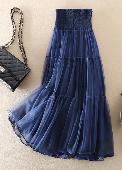 Women's Long Skirt Pleated Tulle French Blue Colour
