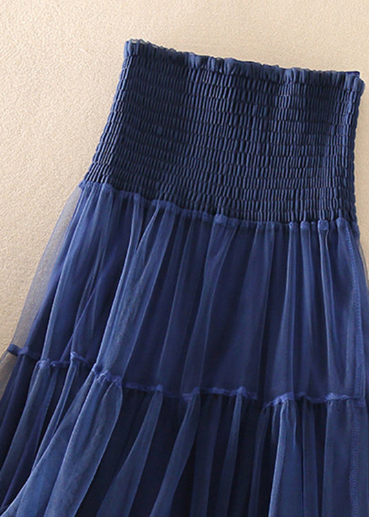 Women's Long Skirt Pleated Tulle French Blue Colour