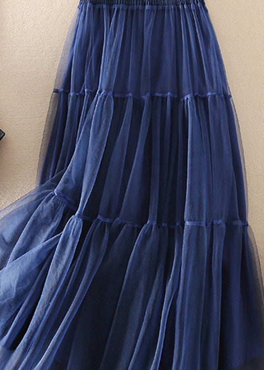 Women's Long Skirt Pleated Tulle French Blue Colour