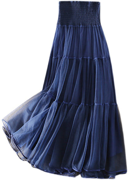 Women's Long Skirt Pleated Tulle French Blue Colour