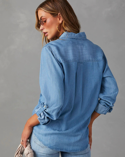 Women's Long Sleeve Cotton Blouse With Button Closure