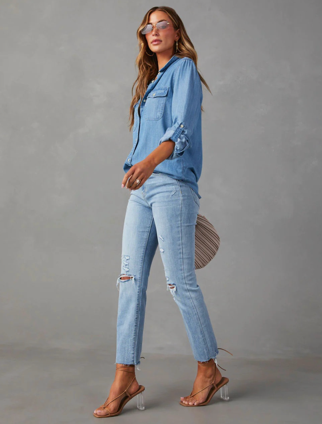 Women's Long Sleeve Cotton Blouse With Button Closure