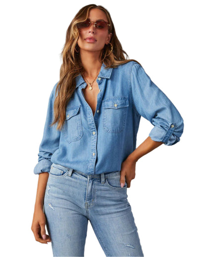 Women's Long Sleeve Cotton Blouse With Button Closure