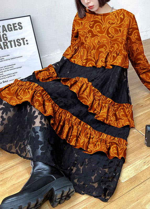 Women's Long Sleeve Ruffle Dress Bohemian Style