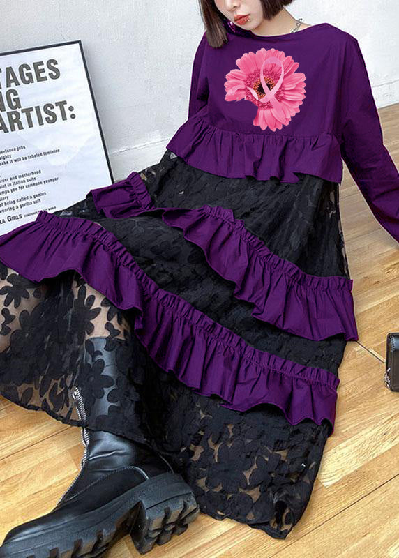 Women's Long Sleeve Ruffle Dress Bohemian Style