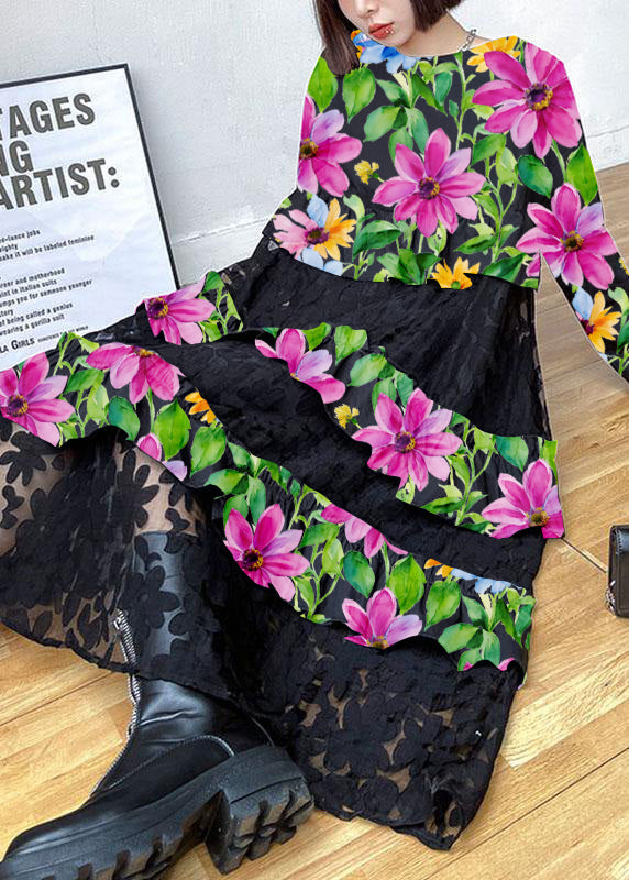 Women's Long Sleeve Ruffle Dress Bohemian Style
