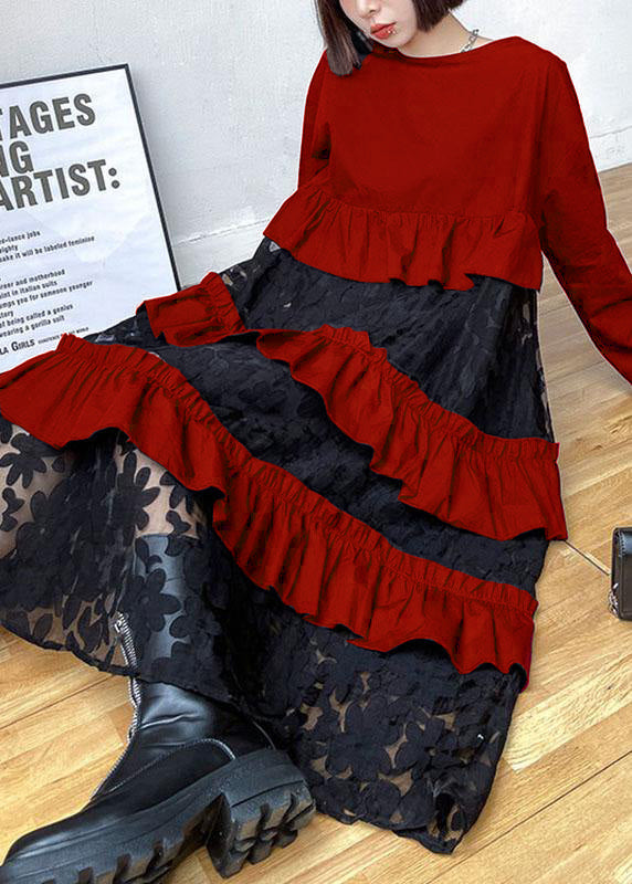 Women's Long Sleeve Ruffle Dress Bohemian Style