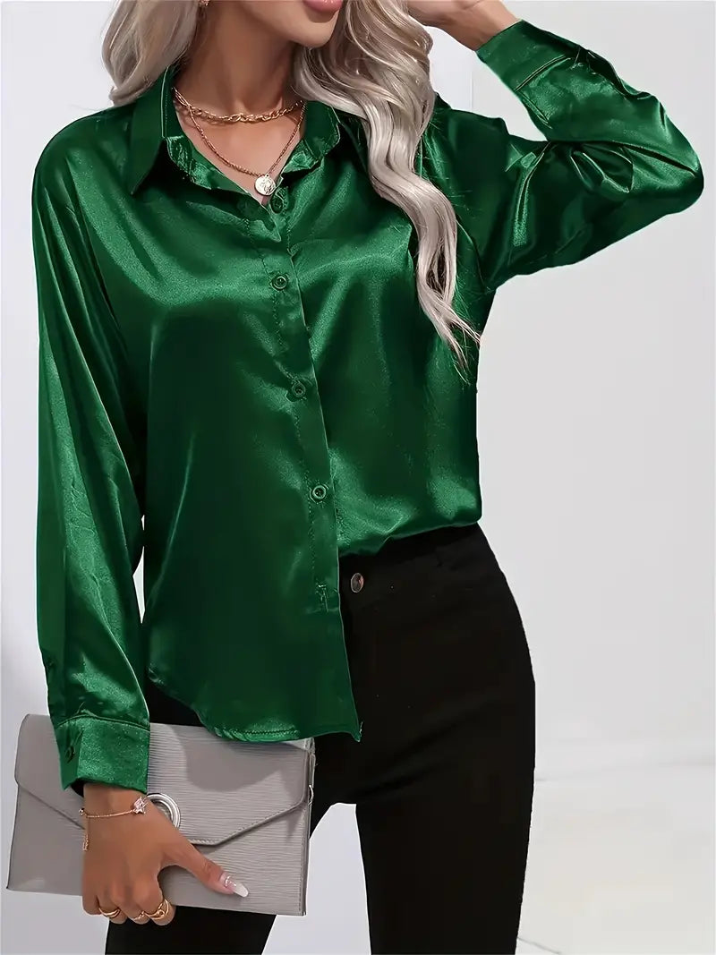 Women's Long-Sleeve Shirt Button-down Cotton Blend