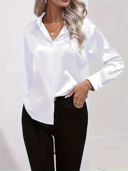 Women's Long-Sleeve Shirt Button-down Cotton Blend
