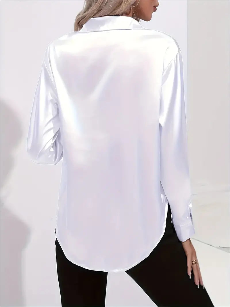 Women's Long-Sleeve Shirt Button-down Cotton Blend