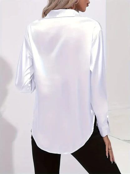 Women's Long-Sleeve Shirt Button-down Cotton Blend