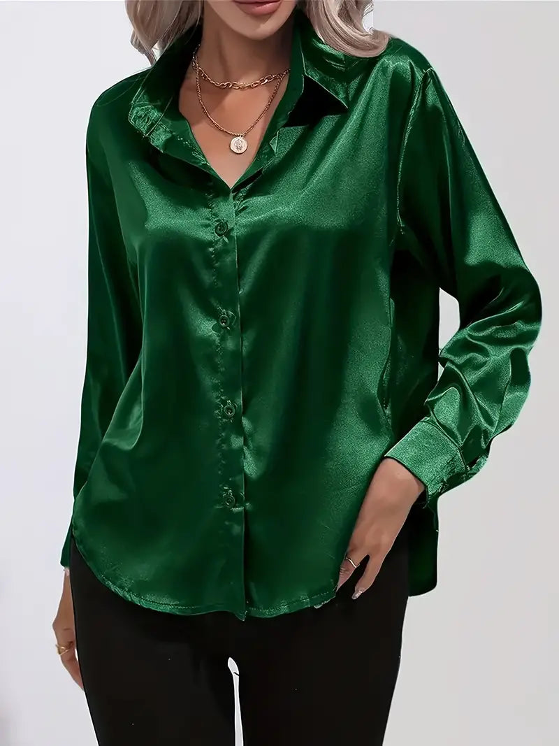 Women's Long-Sleeve Shirt Button-down Cotton Blend