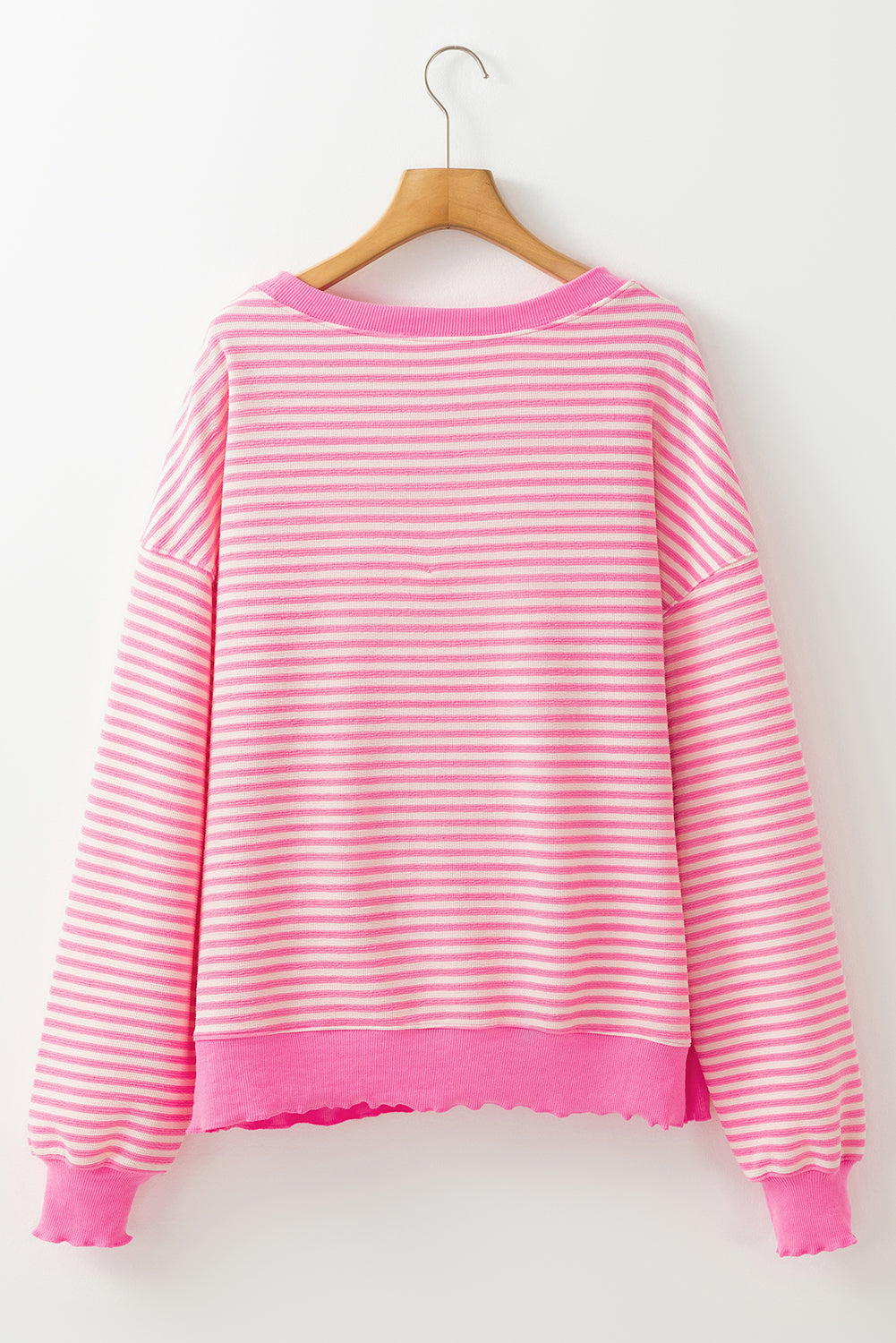 Women's Long Sleeve Top with Santa Claus Print and Pink Stripes