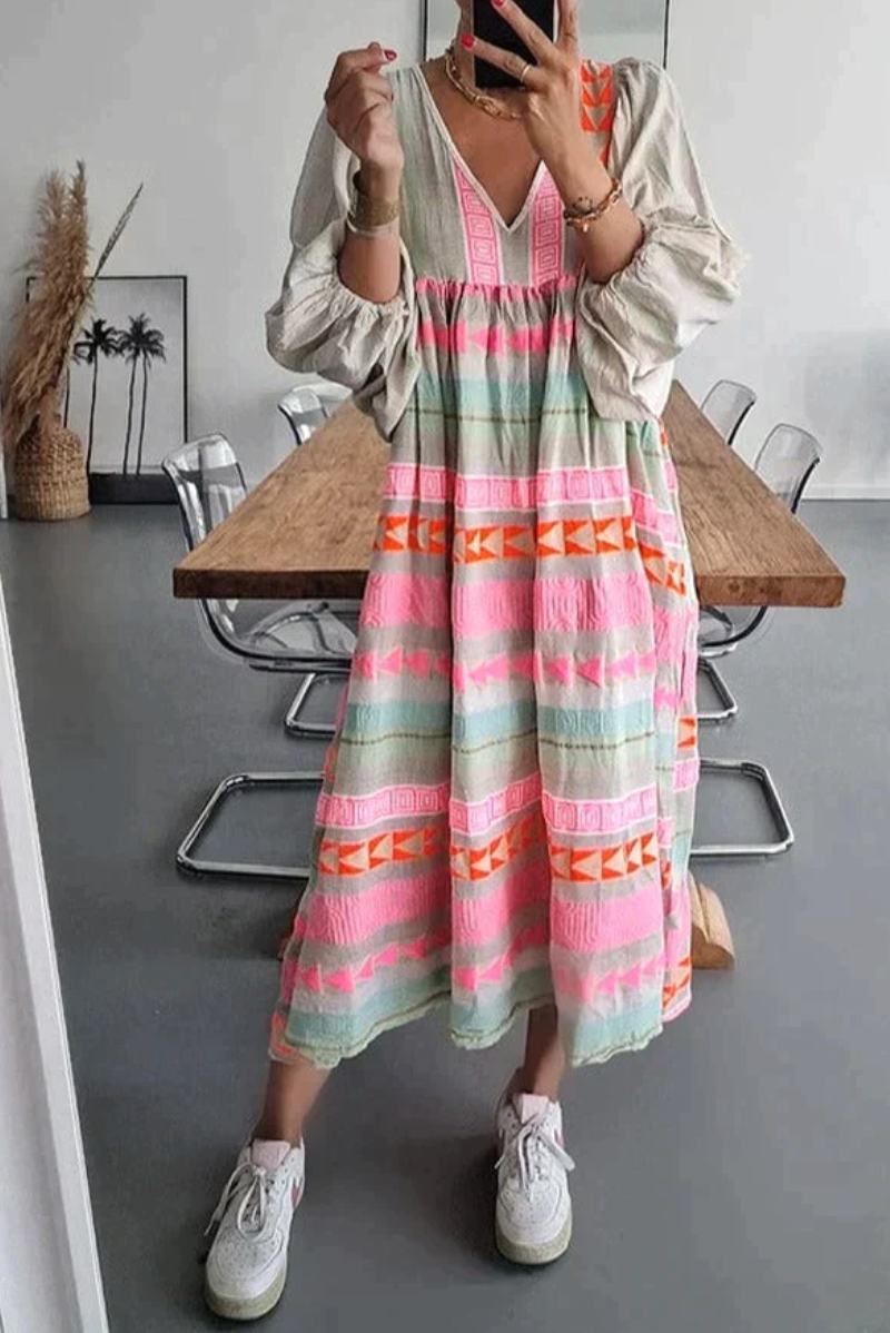 Women's Long Summer Dress Colourful Breathable Fabric Elegant Style