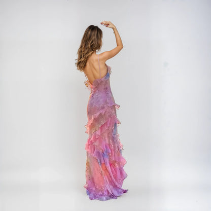 Women's Long Summer Dress Romantic Mesh with Gathered Details