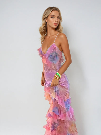 Women's Long Summer Dress Romantic Mesh with Gathered Details
