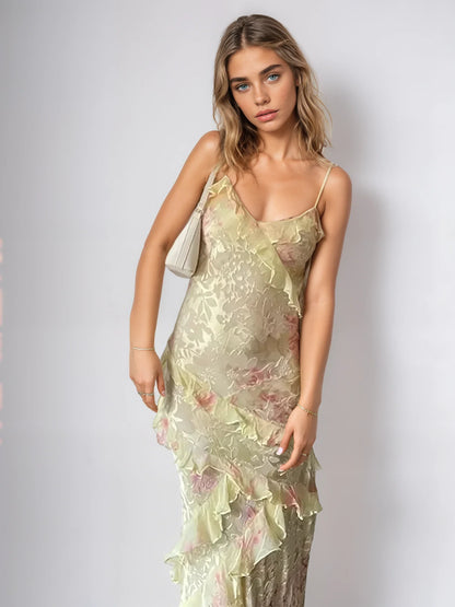 Women's Long Summer Dress Romantic Mesh with Gathered Details
