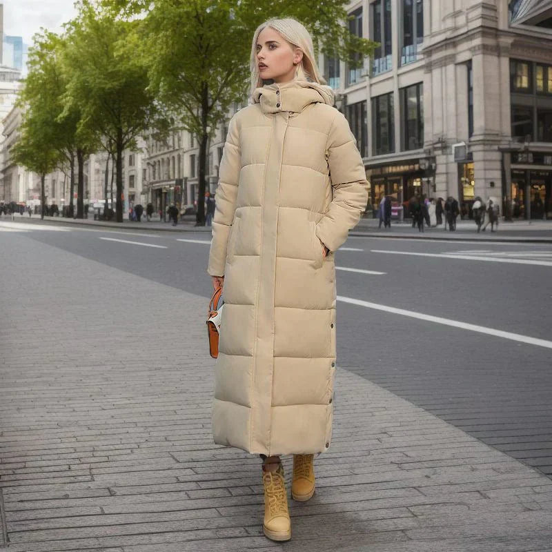Women's Long Winter Coat Quilted Polyester Modern Cut
