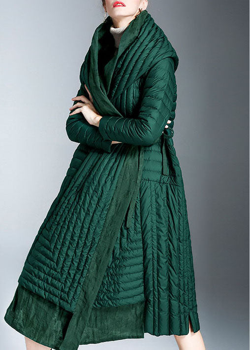 Women's Long Winter Coat with Green Pocket Print for Comfort and Style