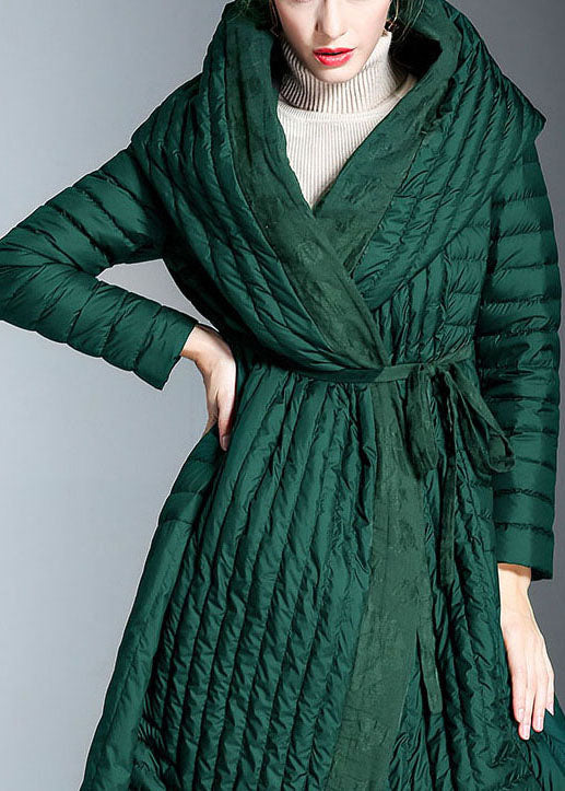 Women's Long Winter Coat with Green Pocket Print for Comfort and Style