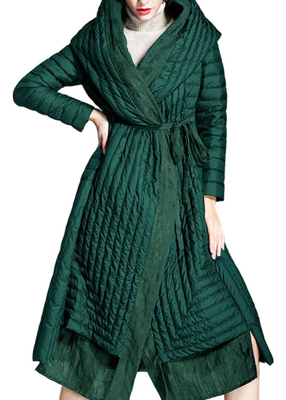 Women's Long Winter Coat with Green Pocket Print for Comfort and Style